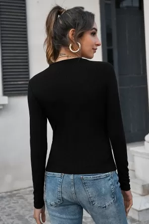 Kadın Siyah Uzun Kollu Fit Basic Crop Top Bluz